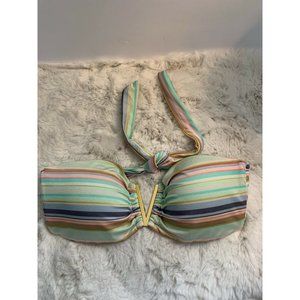 Victoria's  Secret Bikini Top Multicolored Bandeau V Accent Swimsuit Size Large